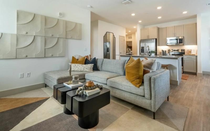 a living room with a couch and a coffee table